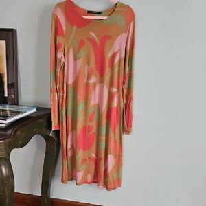 Gudrun Sjoden Pink Gold Sheath Dress Long Sleeve Crew Neck